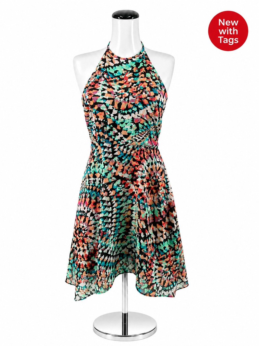 Ambar Geometric Kaleidoscope Halter Mini Dress Size 4 NWT